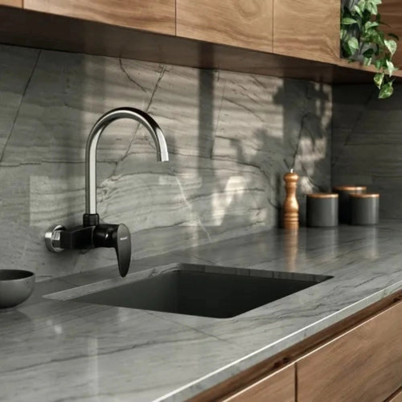Grifería de Pared Monocomando Doha Abs Negra/Cromada Mozart (7153)