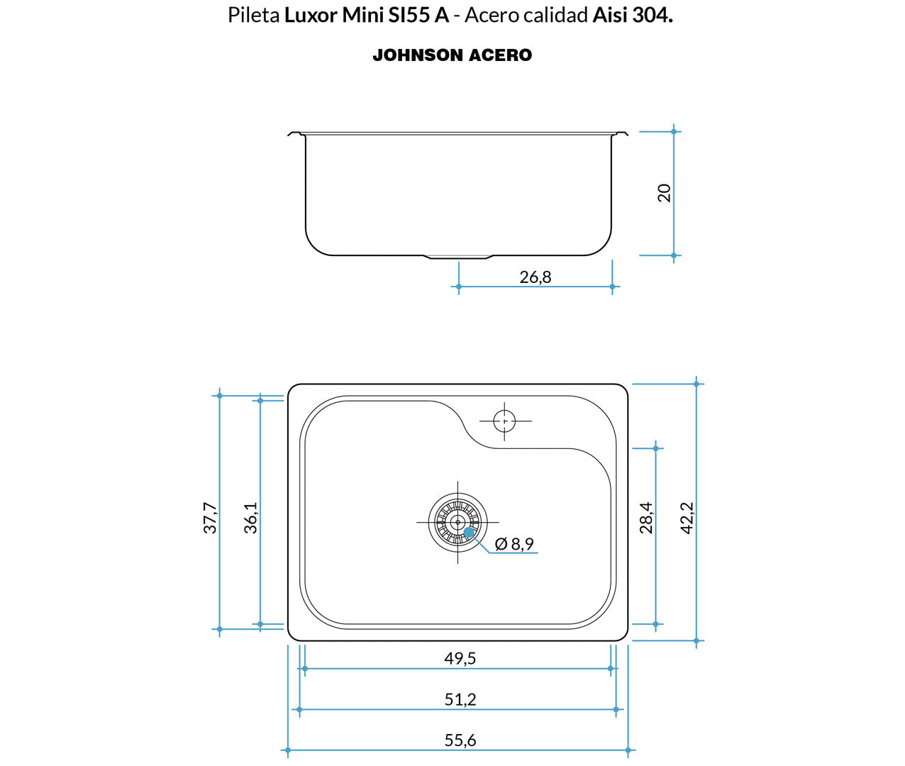 Pileta Simple Johnson Luxor Mini (SI55 A)