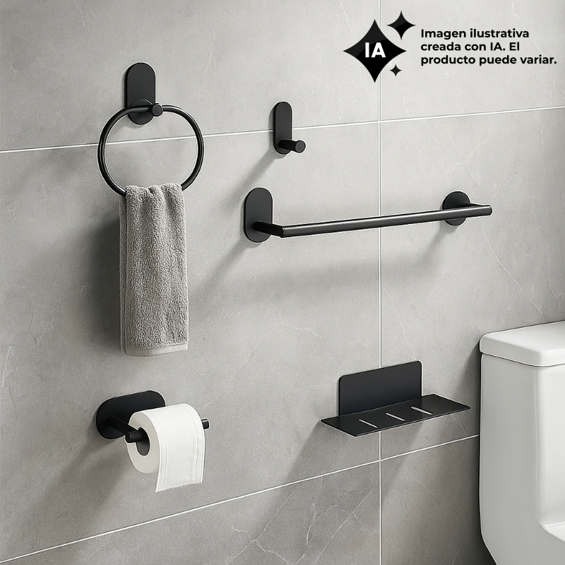 Set Accesorios Baño 5 Piezas London Negro Mozart (9341)
