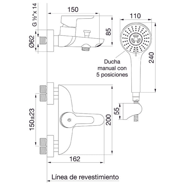 Grifería de Ducha Exterior Monocomando FV Puelo (0310/B5)