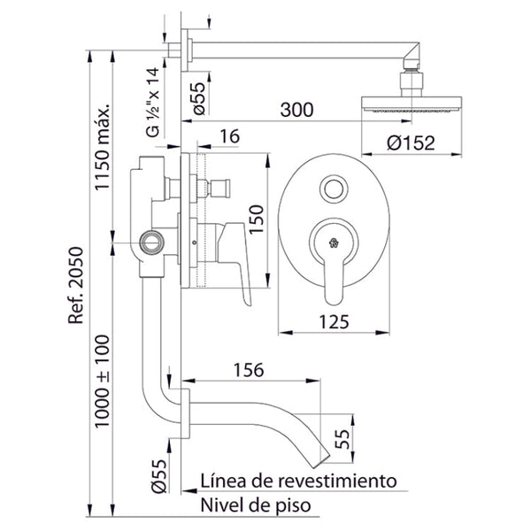 Griferia de Ducha Monocomando FV Puelo (0106/B5)